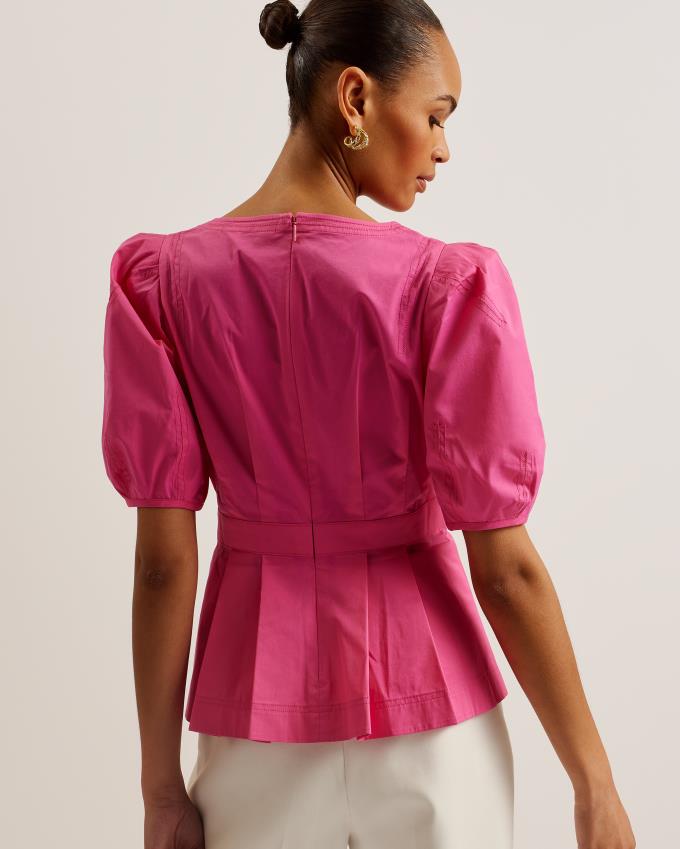 Hauts Ted Baker Stitch Detail Balloon Sleeve Peplum Violette Femme | AAT-24984210